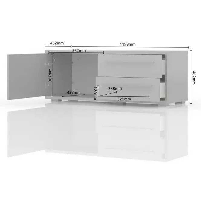 Szekrény RTV Piano TV120-1K2F/PN-70/KA/70-70/KA/70 crystal white