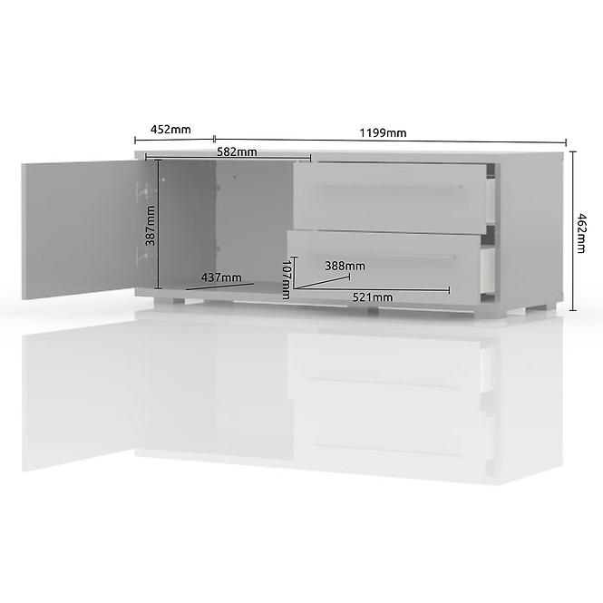 Szekrény RTV Piano TV120-1K2F/PN-70/KA/70-70/KA/70 crystal white