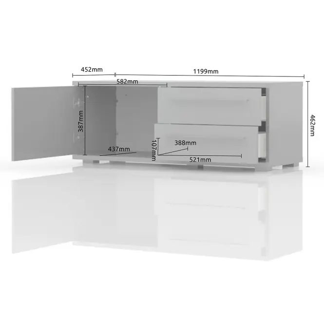 Szekrény RTV Piano TV120-1K2F/PN-70/KA/70-70/KA/70 crystal white,3