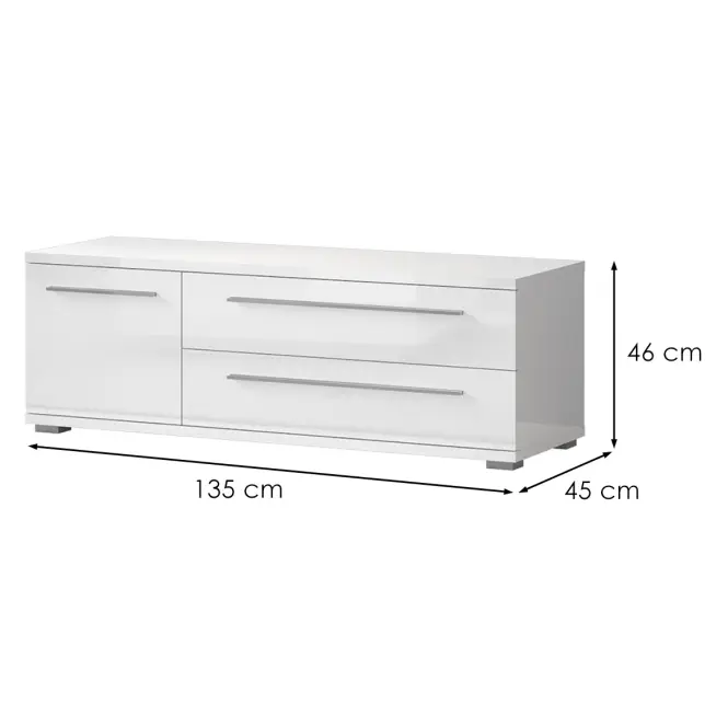 Szekrény RTV Piano TV135-1K2F/PN-70/KA/70 crystal white,2