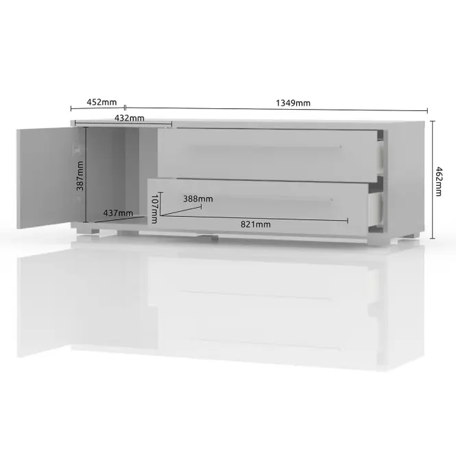 Szekrény RTV Piano TV135-1K2F/PN-70/KA/70 crystal white,3