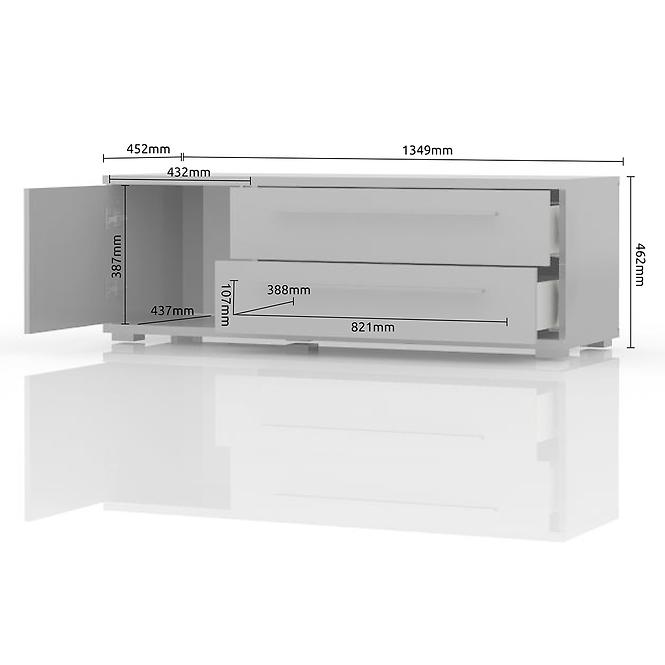 Szekrény RTV Piano TV135-1K2F/PN-70/KA/70 crystal white,3