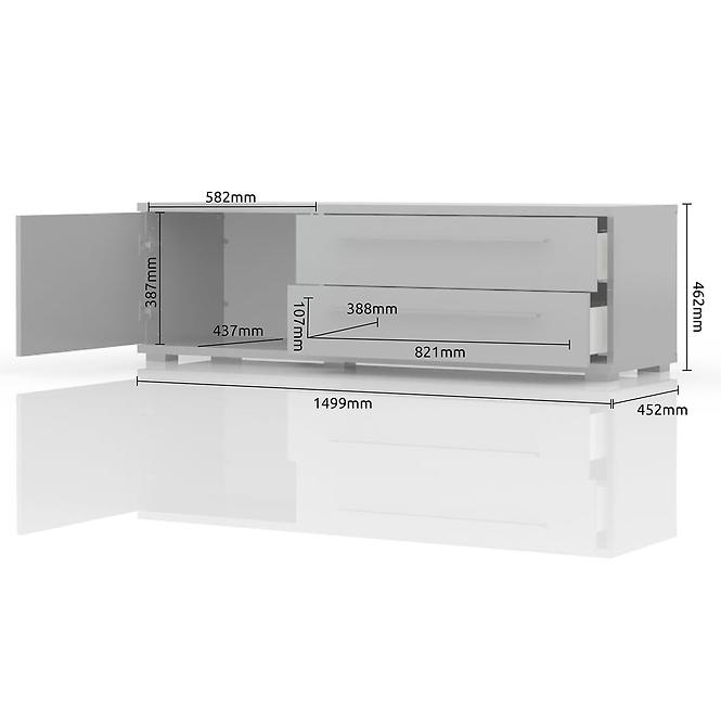 Szekrény RTV Piano TV150-1K2F/PN-70/KA/70 crystal white