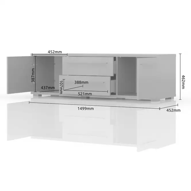 Szekrény RTV Piano TV150-2K2F/PN-70/KA/70 crystal white