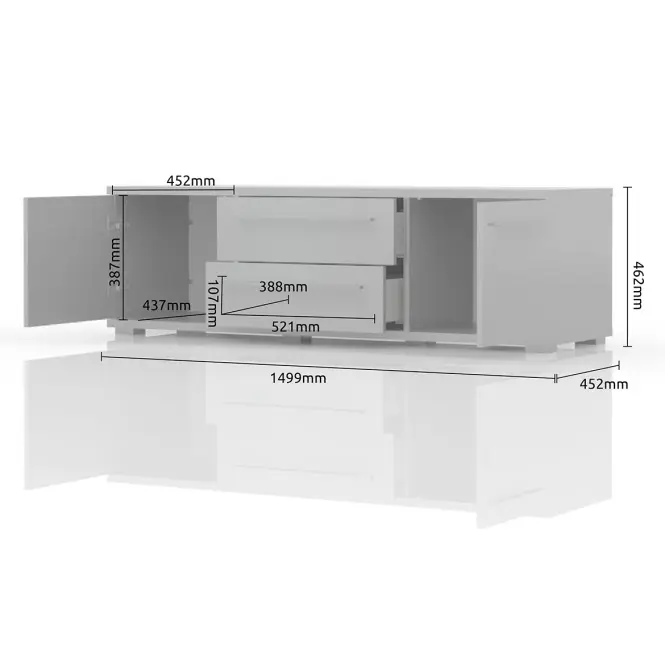 Szekrény RTV Piano TV150-2K2F/PN-70/KA/70 crystal white,3