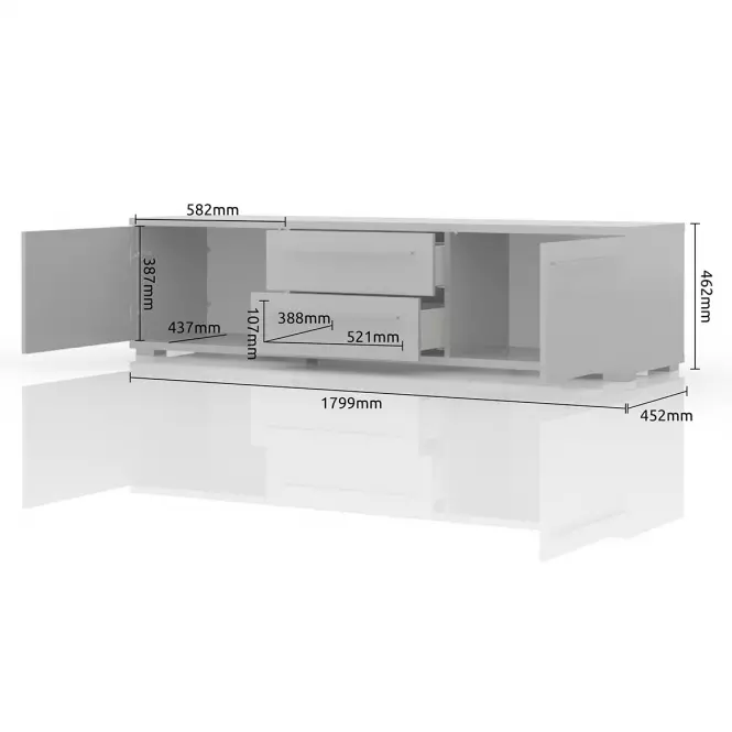 Szekrény RTV Piano TV180-2K2F/PN-70/KA/70 crystal white