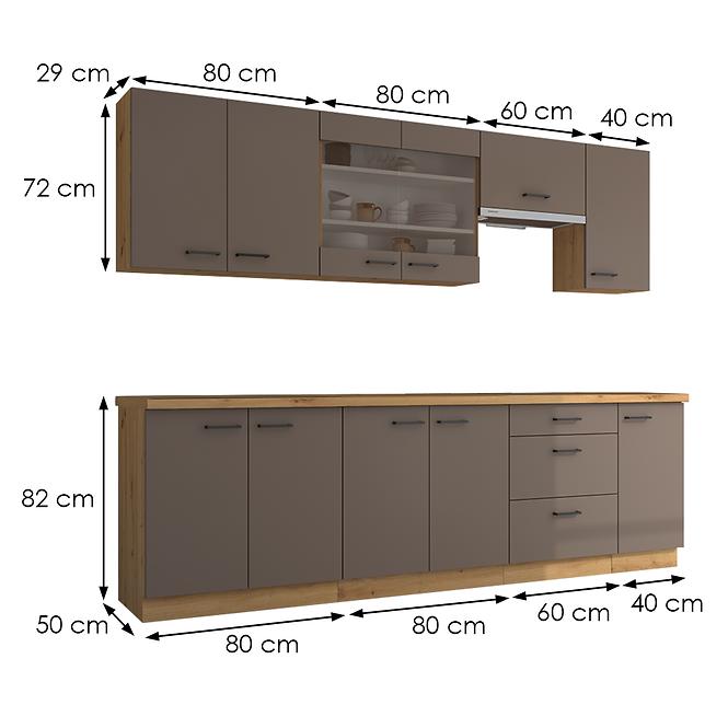 Konyhabútor Bolonia szarvasgomba/artisan 260 cm munkalappal