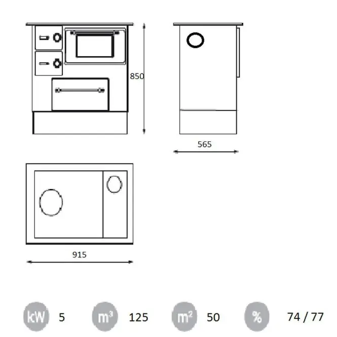 Kuchyňská kő Regular 46 Eco De Lux 8 kW, jobb