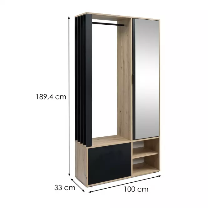 Előszobafal Milo tölgy Artisan/fekete,2