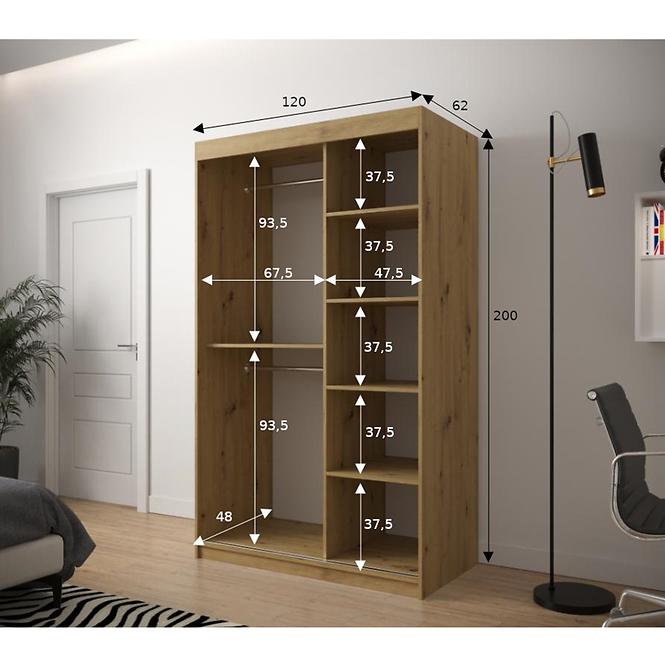 Szekrény Heksagon 2 120 tölgy artisan/fehér/tükör