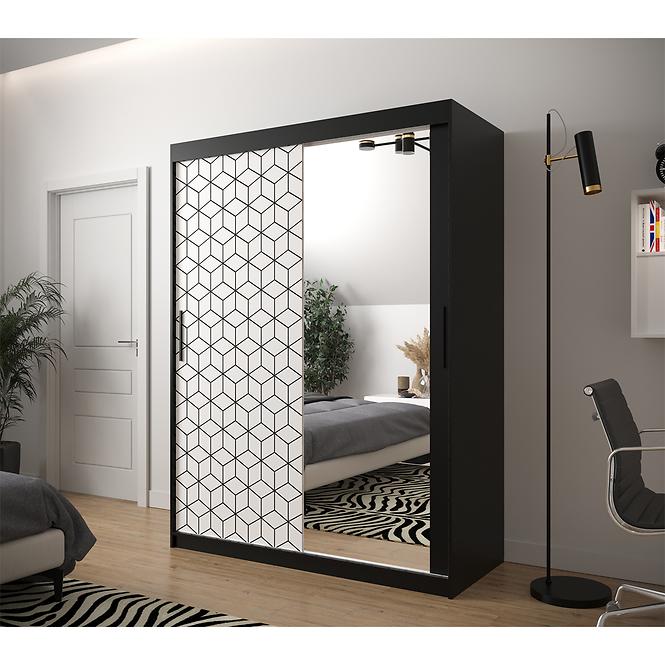 Szekrény Heksagon 2 150 fekete/fehér/tükör,6