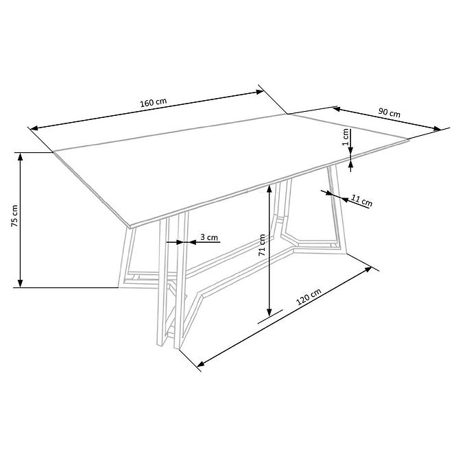 Asztal Konami 160 Üveg/Acél – Fekete/Aranysárga