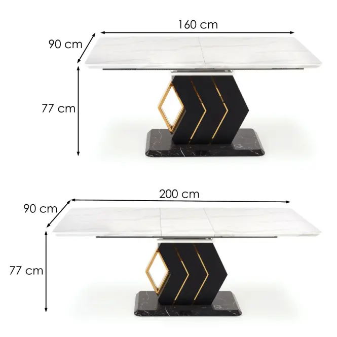 Asztal Vincenzo 160/200 Mdf/Acél – Fehér/Fekete,5