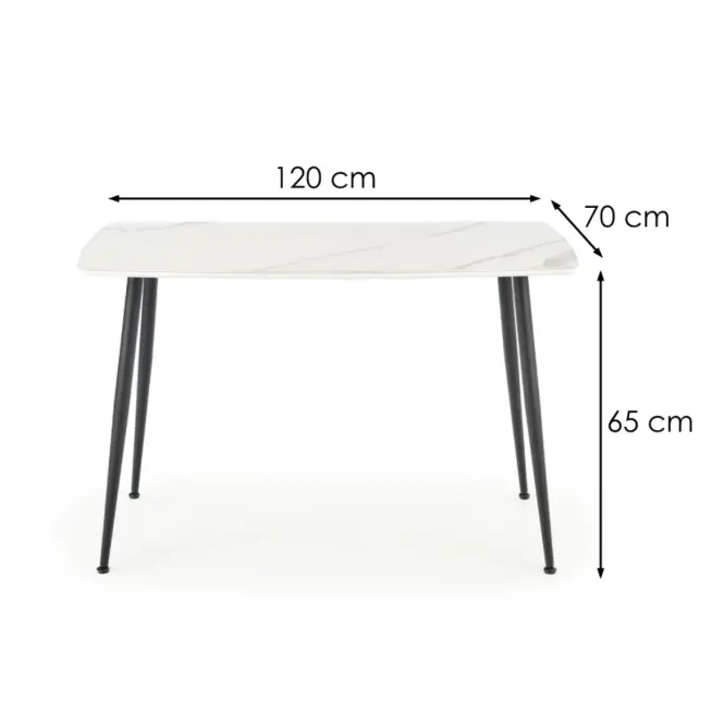 Asztal Marco 120x70 Üveg/Mdf/Acél – Fehér/Fekete