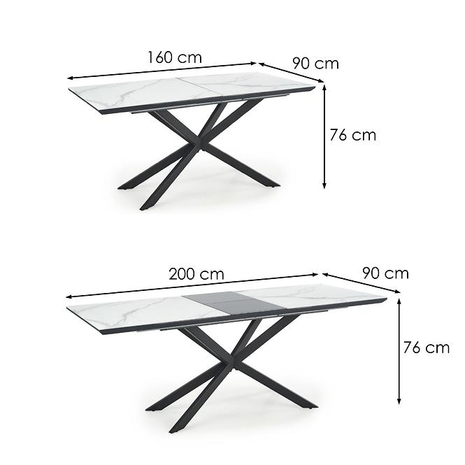 Kinyitható asztalok  Diesel 160/200x90cm Fehér Marmur/Sötét Hamuszürke/Fekete