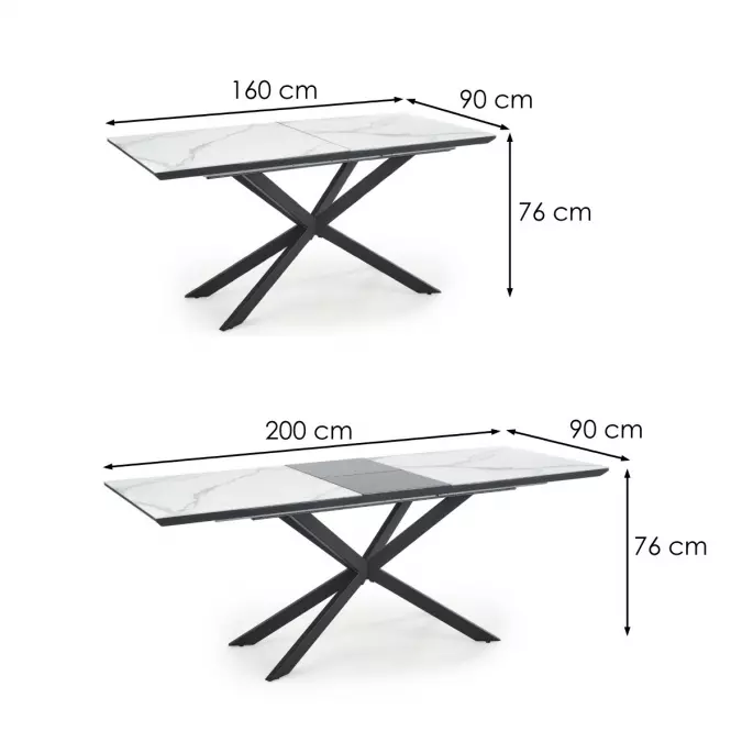 Kinyitható asztalok  Diesel 160/200x90cm Fehér Marmur/Sötét Hamuszürke/Fekete,4