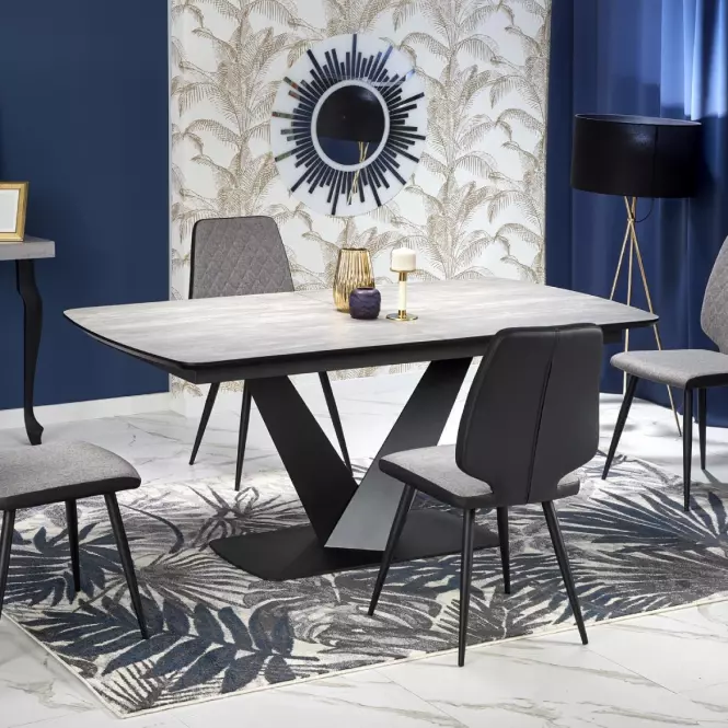 Asztal Vinston 180/230 Mdf/Acél – Sötét Hamuszürke/Fekete