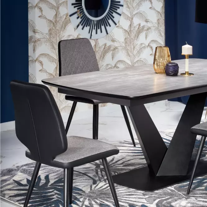 Asztal Vinston 180/230 Mdf/Acél – Sötét Hamuszürke/Fekete