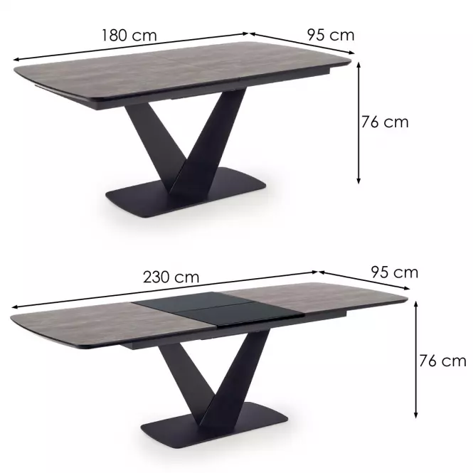 Asztal Vinston 180/230 Mdf/Acél – Sötét Hamuszürke/Fekete