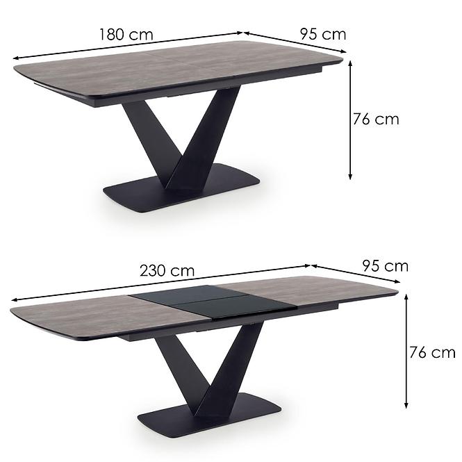 Asztal Vinston 180/230 Mdf/Acél – Sötét Hamuszürke/Fekete
