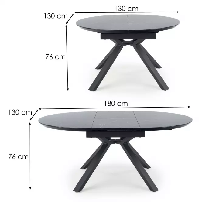 Asztal Vertigo 130/180 Fekete Marmur/Fekete,3