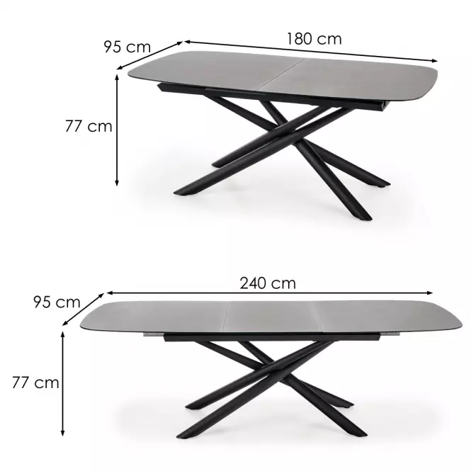 Kinyitható asztalok  Capello 180/240x95cm Üveg/Acél – Sötét Hamuszürke/Fekete,5