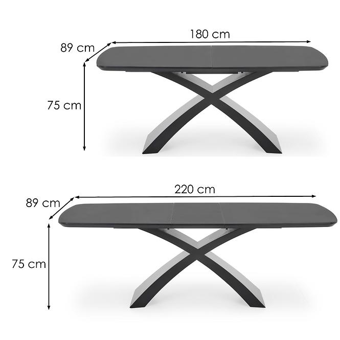 Asztal Silvestro 180/220 Üveg/Mdf – Sötét Hamuszürke/Fekete