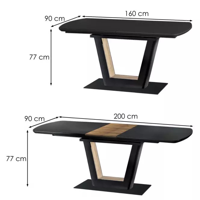 Kinyitható asztalok  Farrel 160/200x90cm Üveg/Mdf/Acél – Fekete/Dióowy
