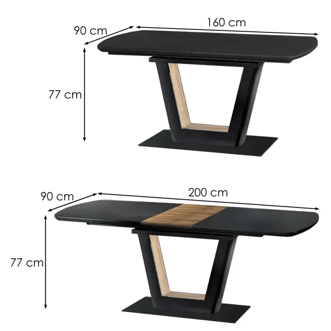 Kinyitható asztalok  Farrel 160/200x90cm Üveg/Mdf/Acél – Fekete/Dióowy,3