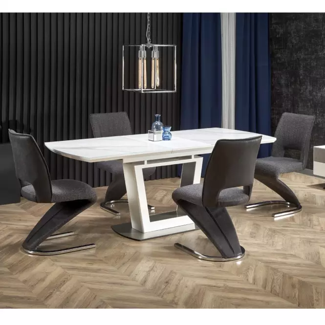 Kinyitható asztalok  Blanco 160/200x90cm Üveg/Mdf/Acél – Fehér Marmur/Fehér
