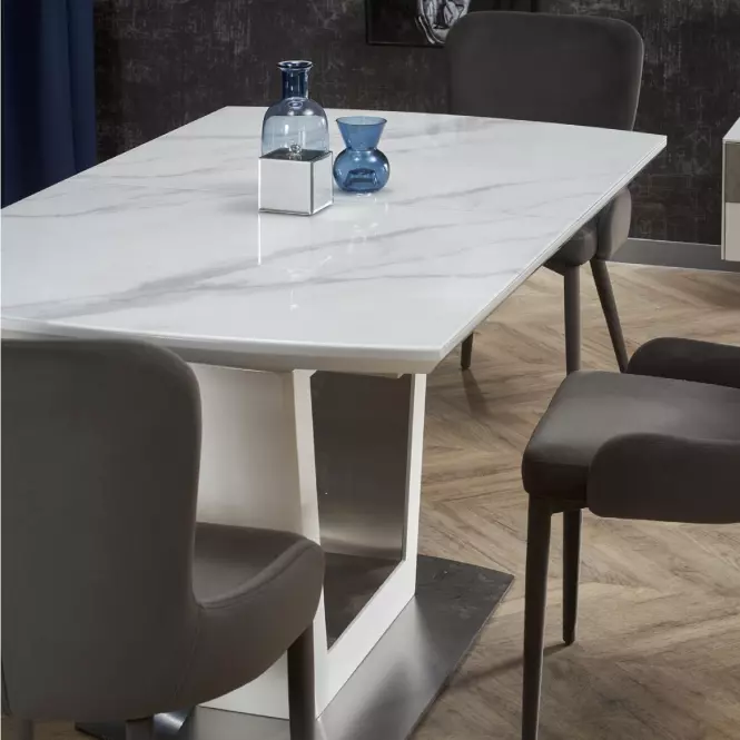 Kinyitható asztalok  Blanco 160/200x90cm Üveg/Mdf/Acél – Fehér Marmur/Fehér