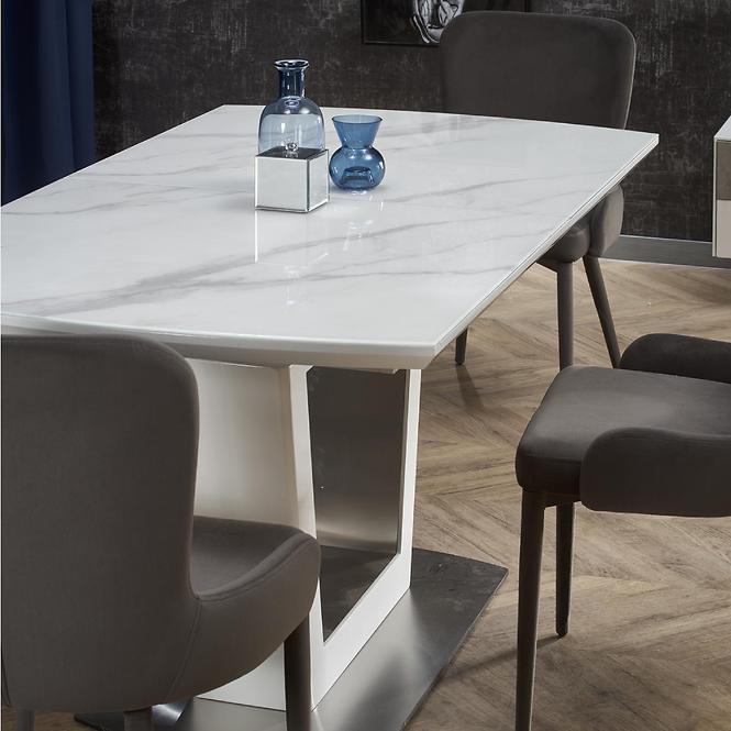 Kinyitható asztalok  Blanco 160/200x90cm Üveg/Mdf/Acél – Fehér Marmur/Fehér