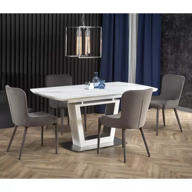 Kinyitható asztalok  Blanco 160/200x90cm Üveg/Mdf/Acél – Fehér Marmur/Fehér,13