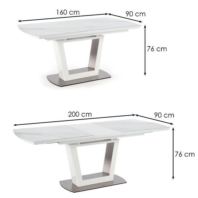 Kinyitható asztalok  Blanco 160/200x90cm Üveg/Mdf/Acél – Fehér Marmur/Fehér