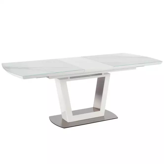 Kinyitható asztalok  Blanco 160/200x90cm Üveg/Mdf/Acél – Fehér Marmur/Fehér