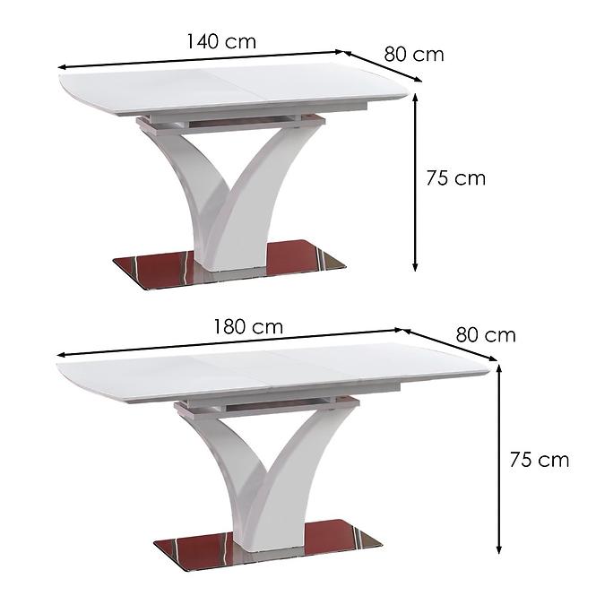 Asztal Palermo 140/180 Üveg/Mdf/Acél – Fehér Mat