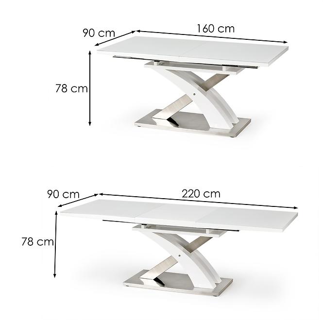 Asztal Sandor 2 160/220 Üveg/Mdf/Acél – Fehér