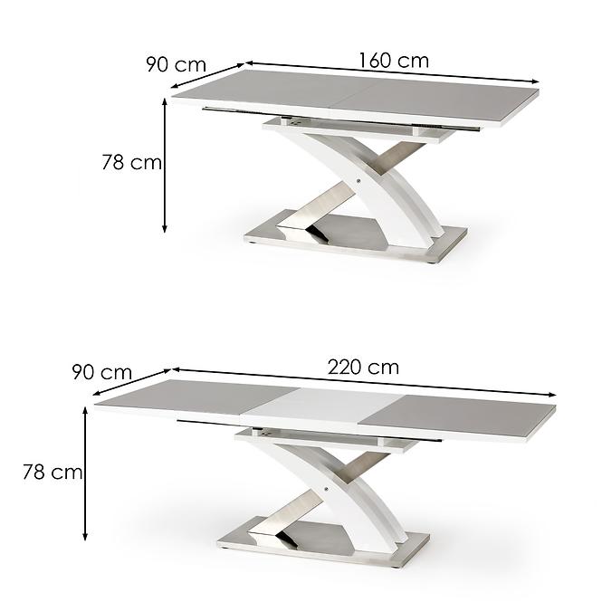 Asztal Sandor 2 160/220 Üveg/Mdf/Acél – Hamuszürke/Fehér