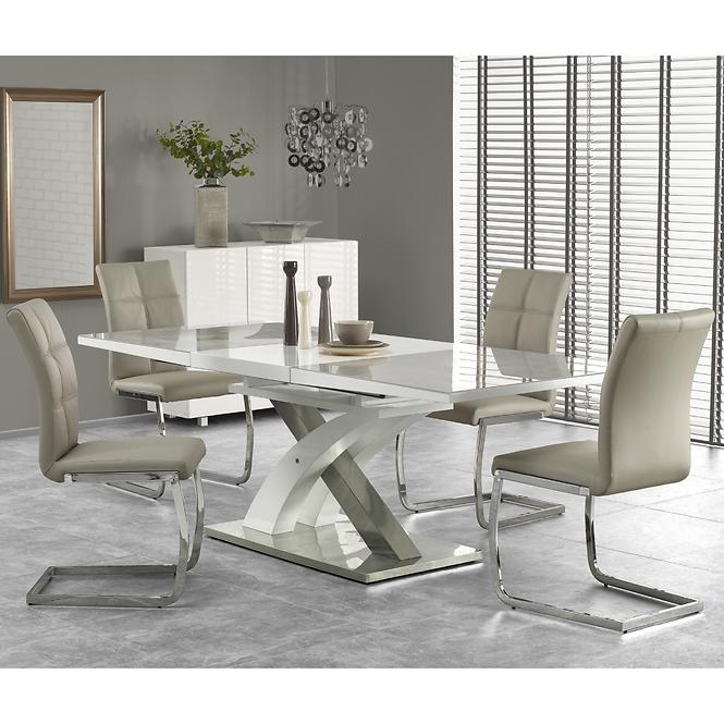 Asztal Sandor 2 160/220 Üveg/Mdf/Acél – Hamuszürke/Fehér