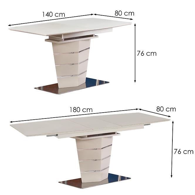 Asztal Sorento 140/180 Üveg/Mdf/Acél – Champagne Mat