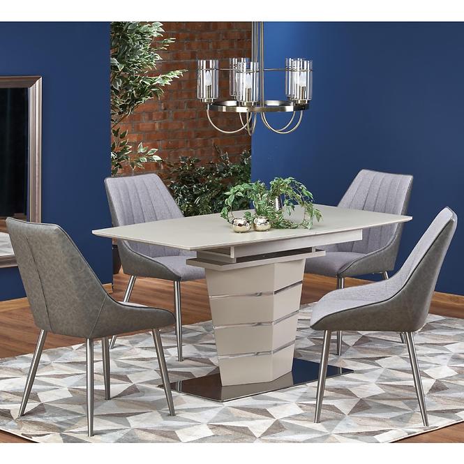 Asztal Sorento 140/180 Üveg/Mdf/Acél – Champagne Mat