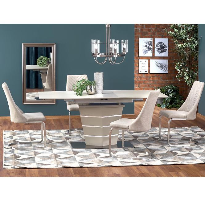 Asztal Sorento 140/180 Üveg/Mdf/Acél – Champagne Mat