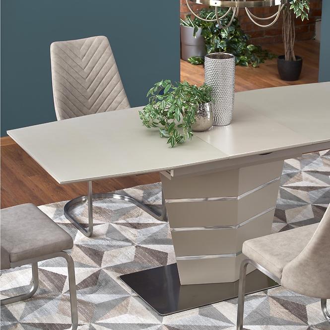 Asztal Sorento 140/180 Üveg/Mdf/Acél – Champagne Mat
