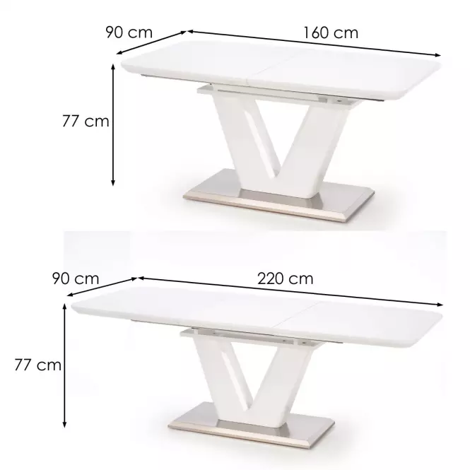 Asztal Mistral 160/220 Mdf/Acél – Fehér