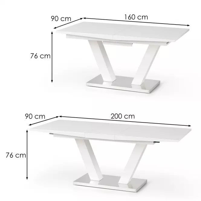 Asztal Vision 160/200 Mdf/Acél – Fehér