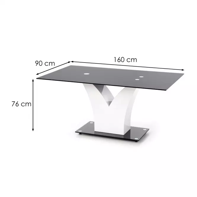 Asztal Vesper 160 Üveg/Mdf – Fekete/Fehér