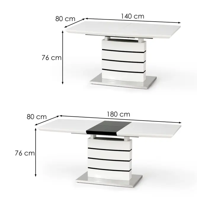Asztal Nord 140/180 Mdf/Acél – Fehér/Fekete
