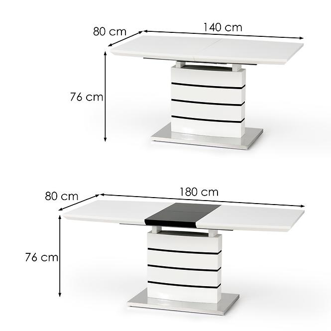 Asztal Nord 140/180 Mdf/Acél – Fehér/Fekete