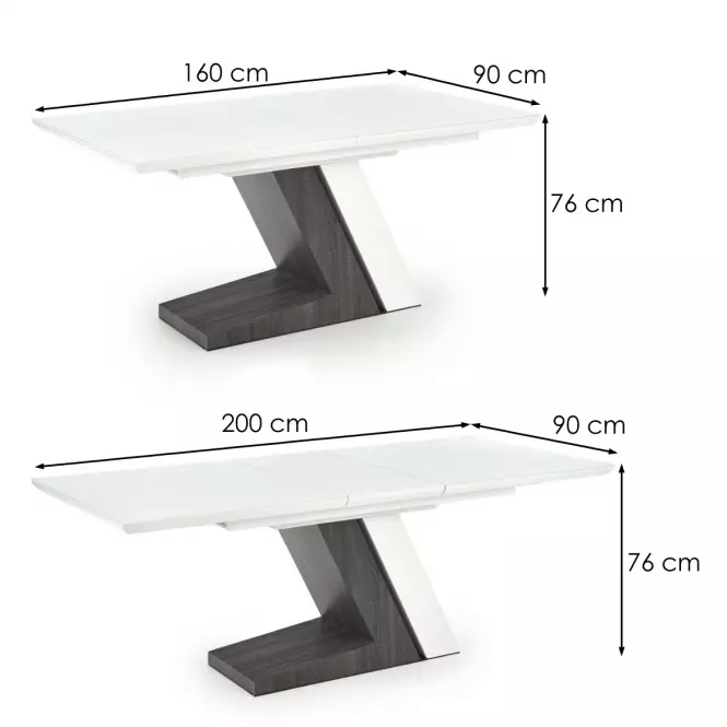 Asztal Mortis 160/200 Mdf – Fehér/Sötét Hamuszürke