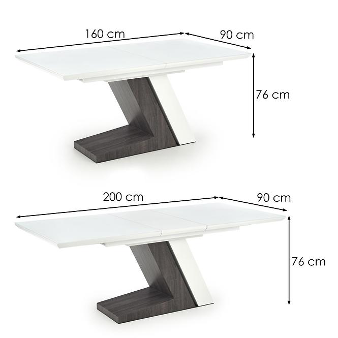 Asztal Mortis 160/200 Mdf – Fehér/Sötét Hamuszürke